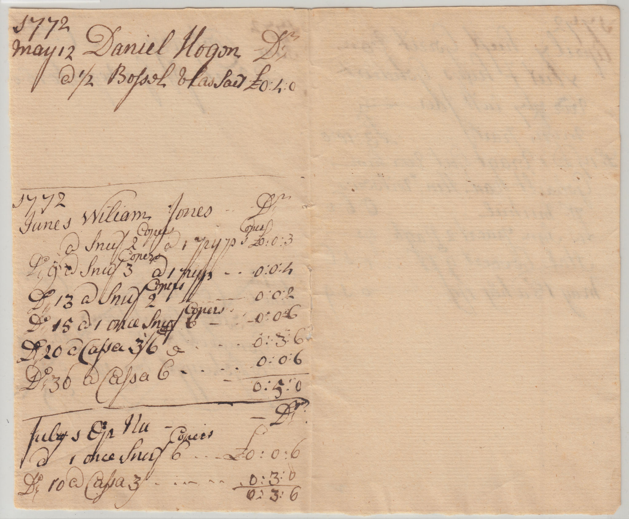 BH006 1772-04 & 07 Account Book Page of Elizabeth Huyck